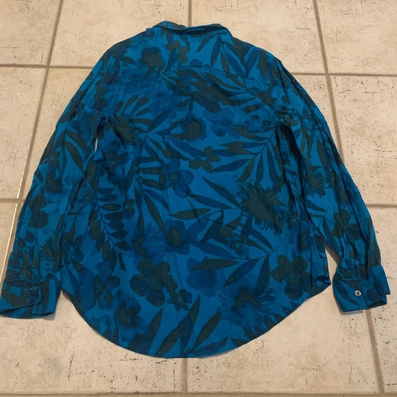 💜 Joe Fresh Blue Floral Long Sleeve Button-Up Tunic Shirt LG - Picture 4 of 5